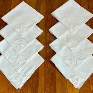 Set of 8 Vintage White Cotton Napkins with Lace Cutwork